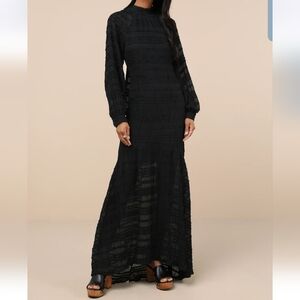 Womens Black Maxi Gown Dress Size XS | Lulu's Black Long Sleeve Maxi Dress